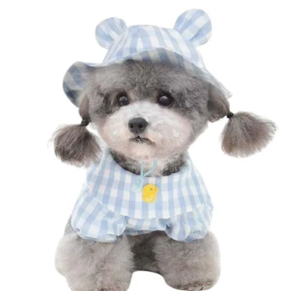 Bob pour chien en tissu vichy à motif carreaux avec ensemble assorti – Image 6