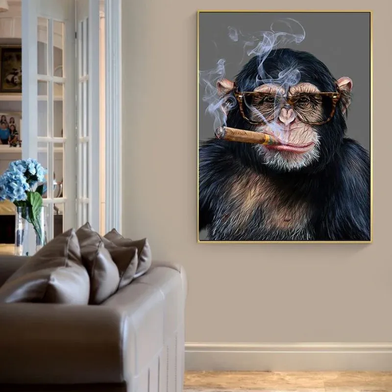 tableau singe qui fume – Image 3